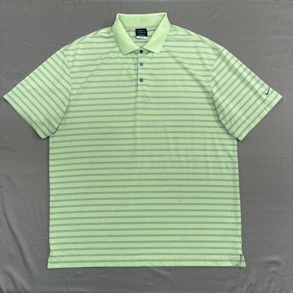 Nike Dri Fit Mens Polo Shirt Size Large Green Stripe Golf Performance